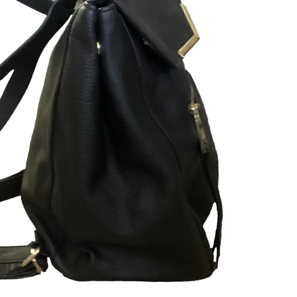 Black Backpack Purse Pebbled Vegan PU Faux Leather Lightweight Gold Accents 154A